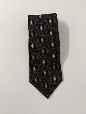 Vintage Colours Alexander Julian Silk Tie Mens Black Geometric Medallion Retro